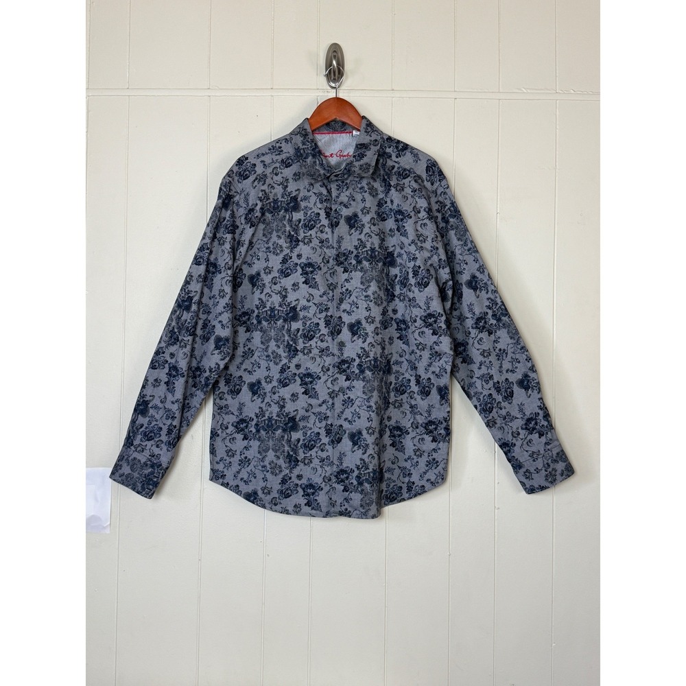 Robert Graham Mens Grey Floral Button Down Shirt Classic Fit Size 2XL Preppy